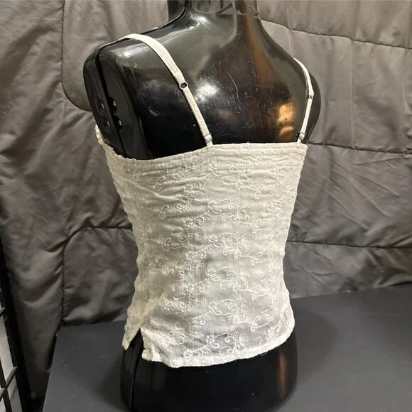 Y2K Hollister Cami Tank Top Size XS Lace Ivory Indie Grunge Layering Button Down - Picture 10 of 16